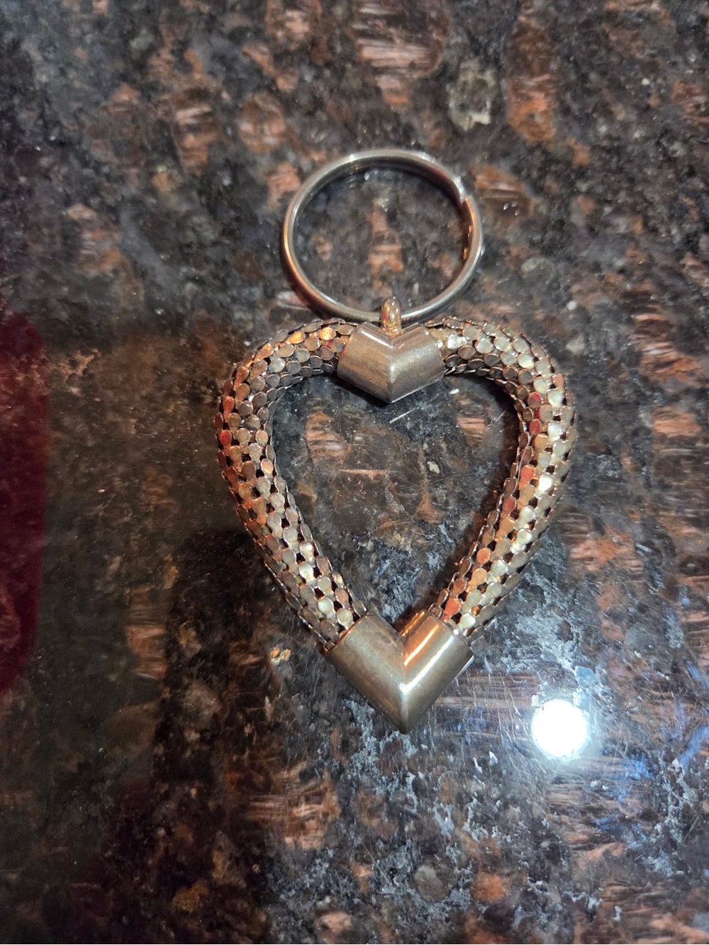 Heart-Shaped Metal Keychain with Textured Braided Design - Silver Tone